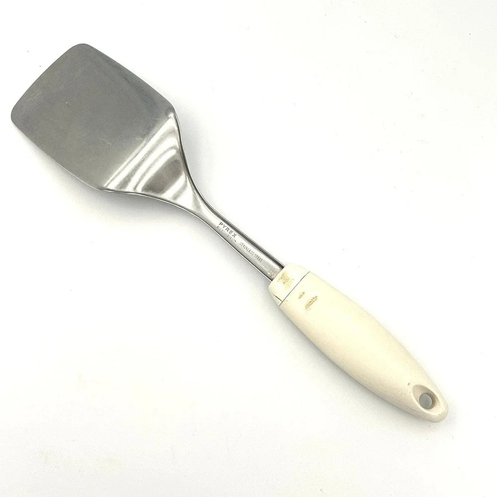 Vintage Pyrex Spatula Turner Flipper Stainless Steel Utensil White Silver 13.25